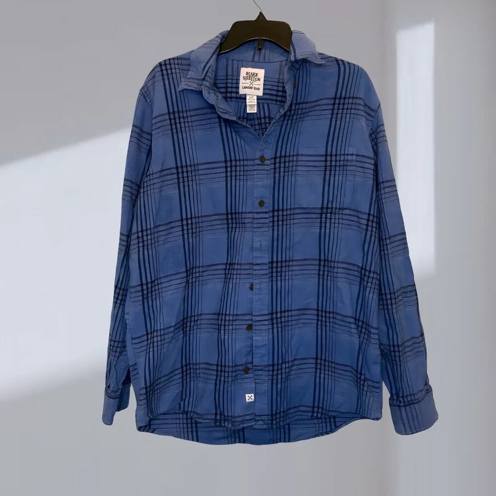 Blake Shelton x Lands’ End Plaid Button-Down Shirt – Blue Check (Men’s L/T)